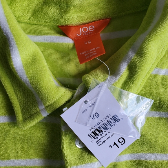 Joe Fresh Men's Terry Polo Striped Short Sleeve, Green, L - Picture 2 of 4